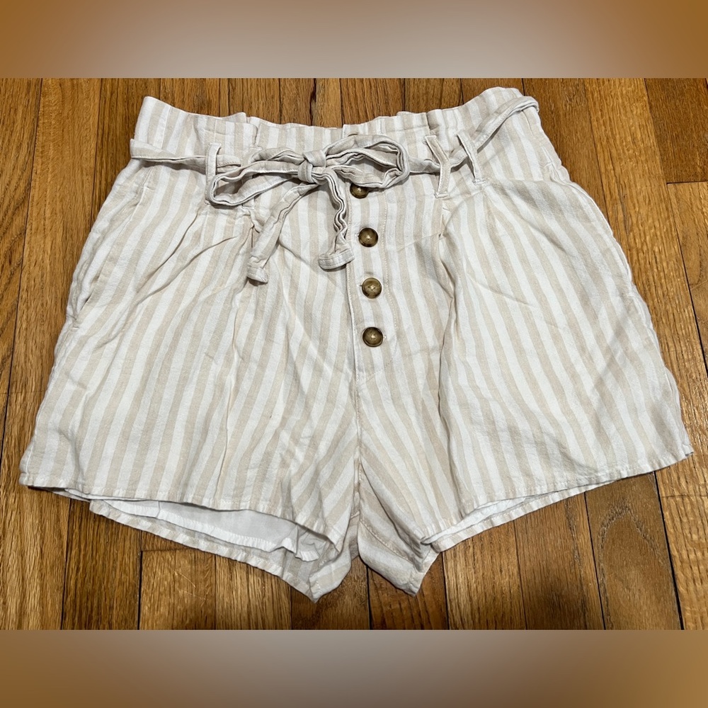 Abercrombie & Fitch Paperbag Waist Striped Linen Shorts Small